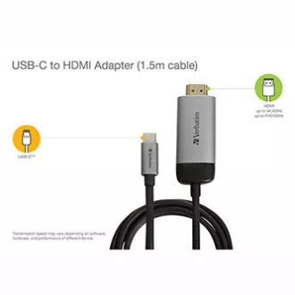 USB (3.1) vozlišče z 1 priključkom, 49144, sivo, dolžina kabla 1,5 m, Verbatim, adapter USB C do HDMI