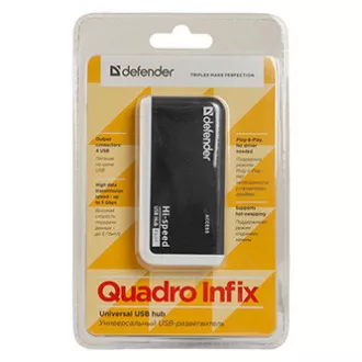 4-portno vozlišče USB (2.0), Quadro Infix, črno-sivo, Defender, LED indikator, kompaktno.
