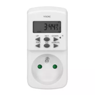 Vtičnica z elektronskim časovnikom Mini 230V, 50Hz, max. 1800W, bela, Virone, časovnik, 10 programov, 2P Z