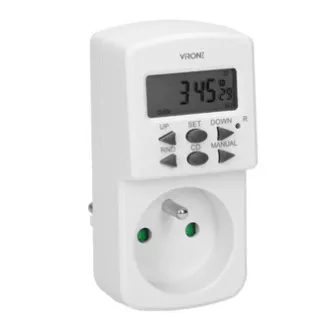 Vtičnica z elektronskim časovnikom Mini 230V, 50Hz, max. 1800W, bela, Virone, časovnik, 10 programov, 2P Z