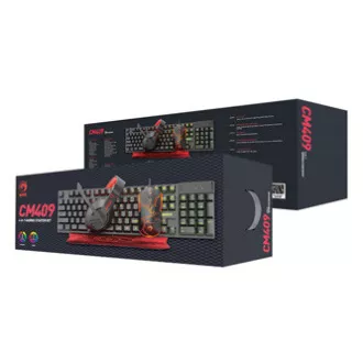 Marvo CM409 SL komplet tipkovnice žične (USB) ZDA, črne barve z igralno miško, podlogo za miško in slušalkami, igralna, membranska, osvetljena