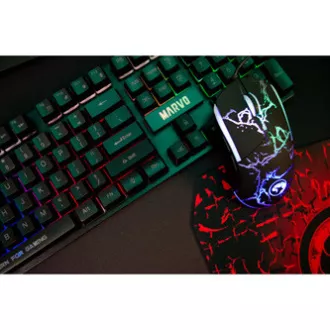 Marvo CM409 SL komplet tipkovnice žične (USB) ZDA, črne barve z igralno miško, podlogo za miško in slušalkami, igralna, membranska, osvetljena