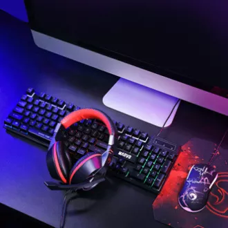 Marvo CM409 SL komplet tipkovnice žične (USB) ZDA, črne barve z igralno miško, podlogo za miško in slušalkami, igralna, membranska, osvetljena